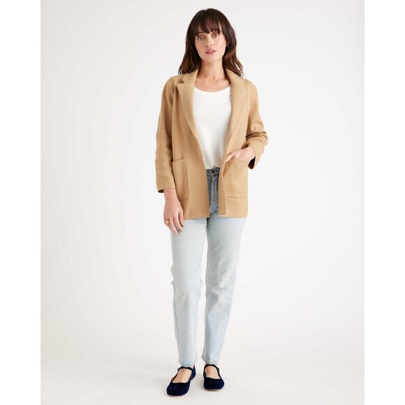 Quince Jackets & Blazers - Quince Organic Cotton Tan Camel Knit Blazer Cardigan Pockets Womens XS